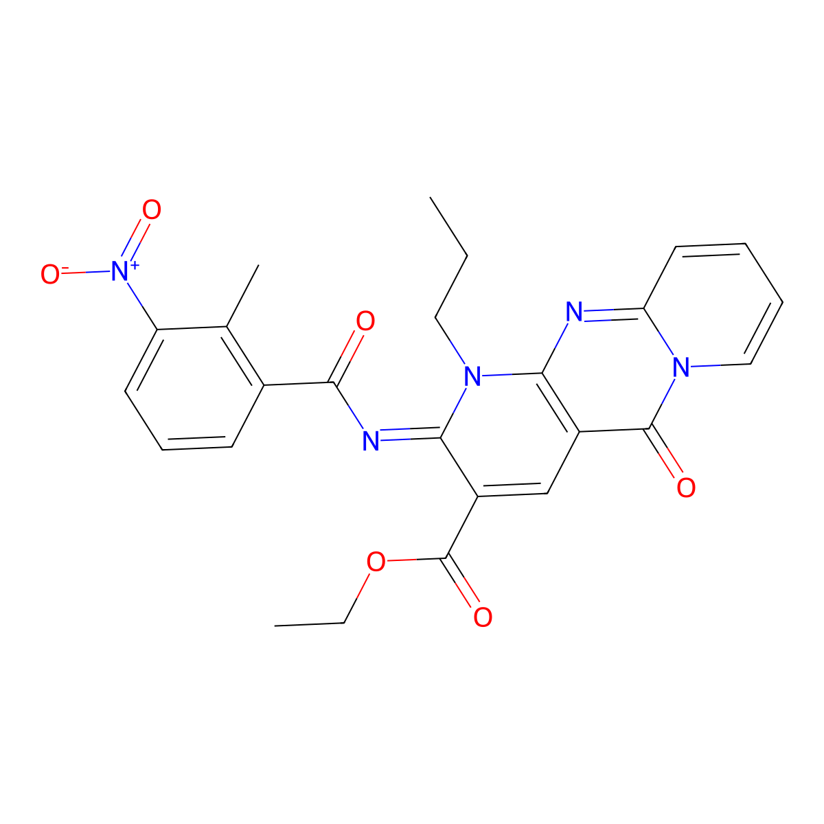 (Z)-ethyl 2-((2-methyl-3-nitrobenzoyl)imino)-5-oxo-1-propyl-2,5-dihydro-1H-dipyrido[1,2-a:2',3'-d]pyrimidine-3-carboxylate molecular structure, CAS 534566-45-5