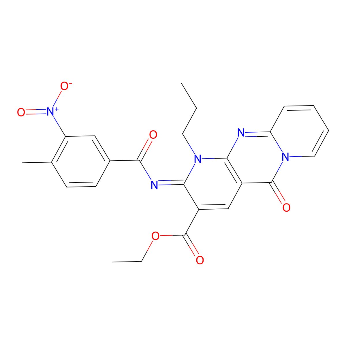 (Z)-ethyl 2-((4-methyl-3-nitrobenzoyl)imino)-5-oxo-1-propyl-2,5-dihydro-1H-dipyrido[1,2-a:2',3'-d]pyrimidine-3-carboxylate molecular structure, CAS 534566-46-6