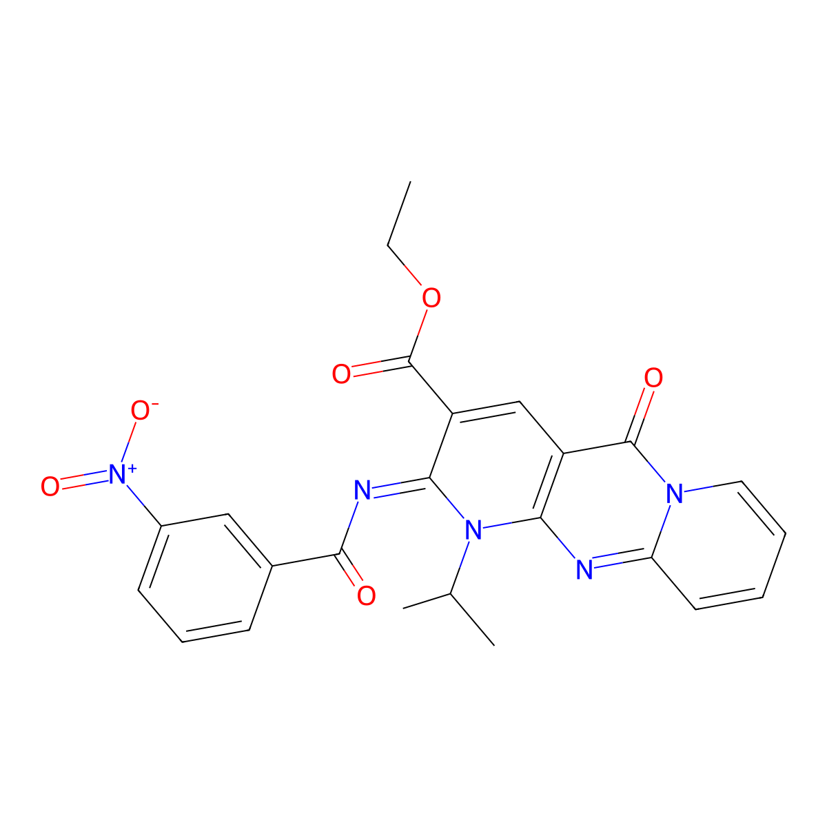 (Z)-ethyl 1-isopropyl-2-((3-nitrobenzoyl)imino)-5-oxo-2,5-dihydro-1H-dipyrido[1,2-a:2',3'-d]pyrimidine-3-carboxylate molecular structure, CAS 534566-84-2
