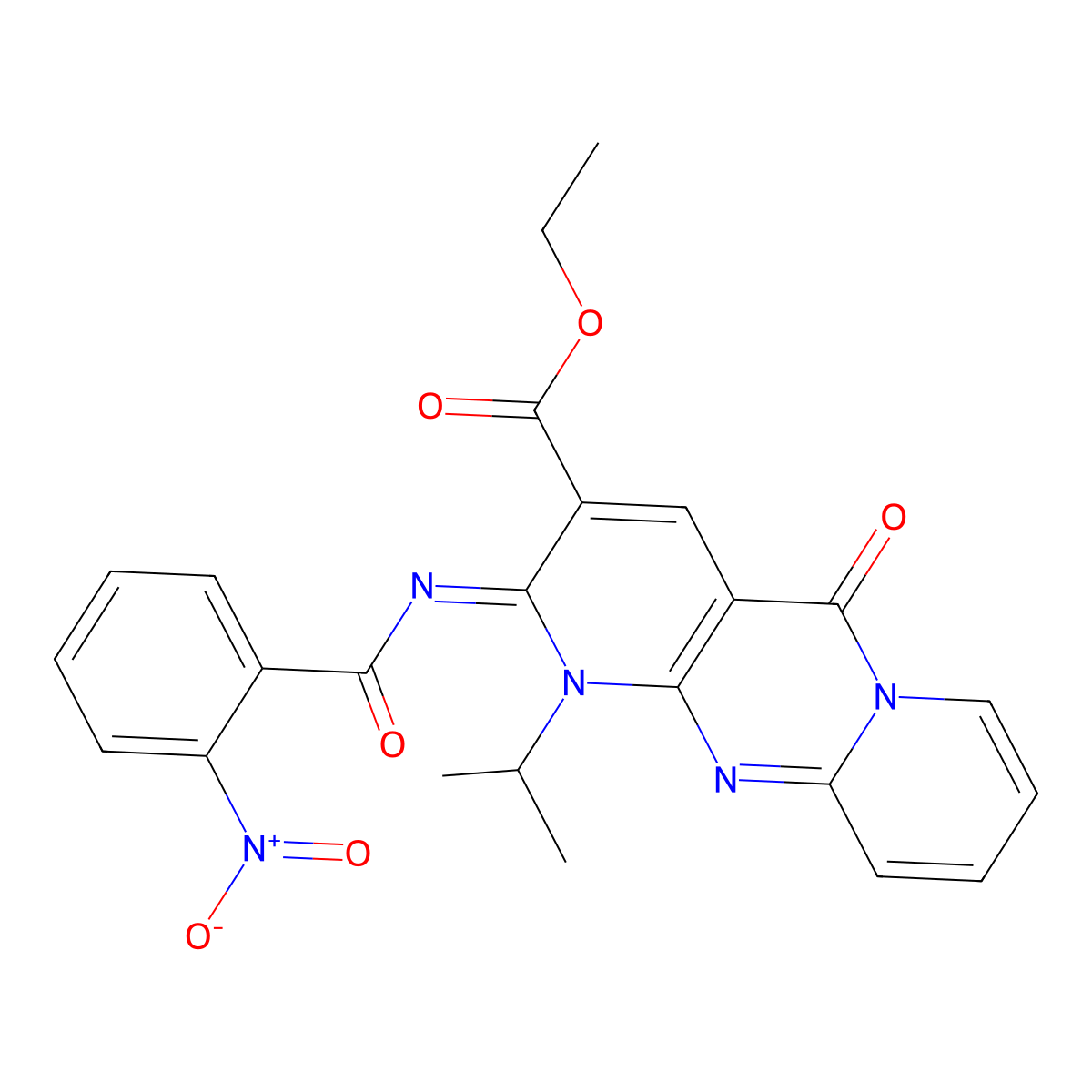 (Z)-ethyl 1-isopropyl-2-((2-nitrobenzoyl)imino)-5-oxo-2,5-dihydro-1H-dipyrido[1,2-a:2',3'-d]pyrimidine-3-carboxylate molecular structure, CAS 534566-85-3