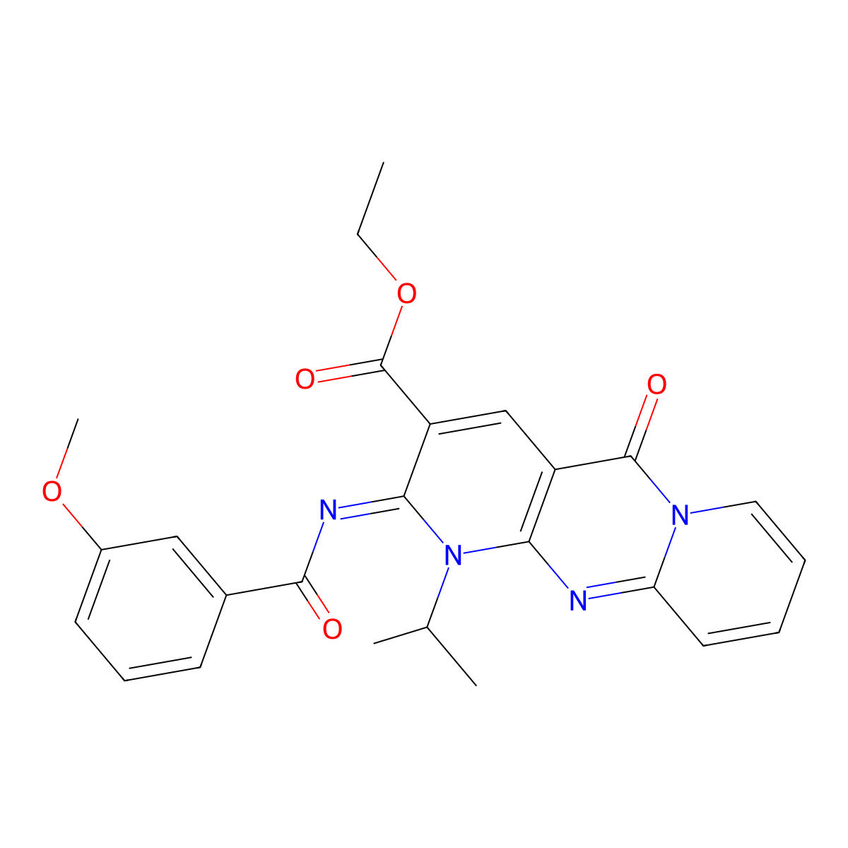 (Z)-ethyl 1-isopropyl-2-((3-methoxybenzoyl)imino)-5-oxo-2,5-dihydro-1H-dipyrido[1,2-a:2',3'-d]pyrimidine-3-carboxylate molecular structure, CAS 534566-89-7