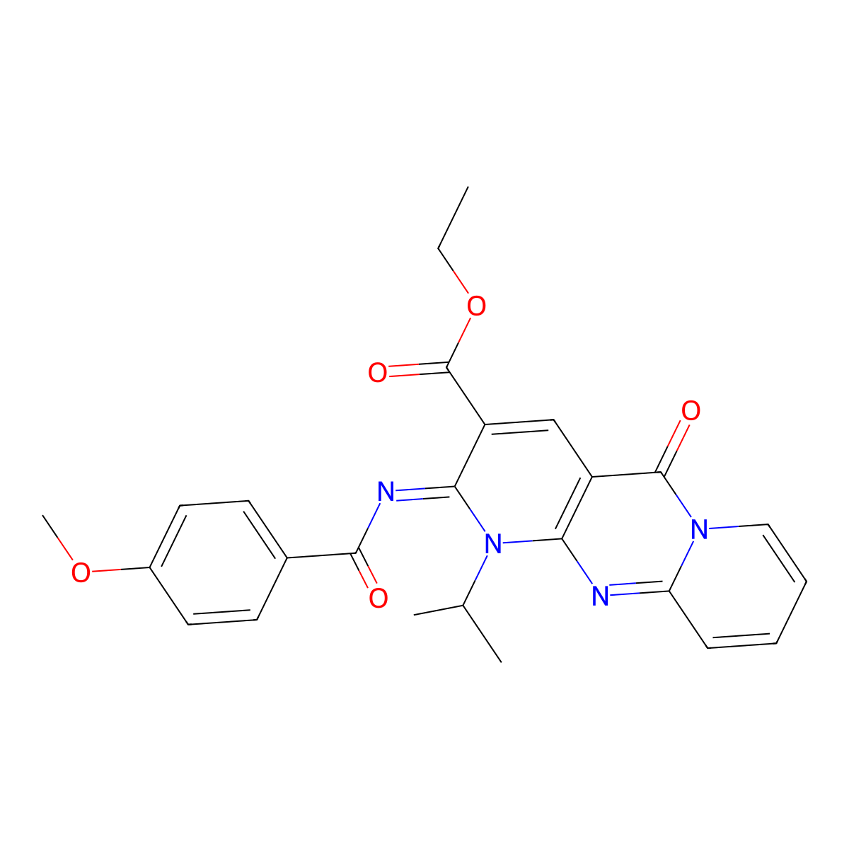 (Z)-ethyl 1-isopropyl-2-((4-methoxybenzoyl)imino)-5-oxo-2,5-dihydro-1H-dipyrido[1,2-a:2',3'-d]pyrimidine-3-carboxylate molecular structure, CAS 534566-90-0
