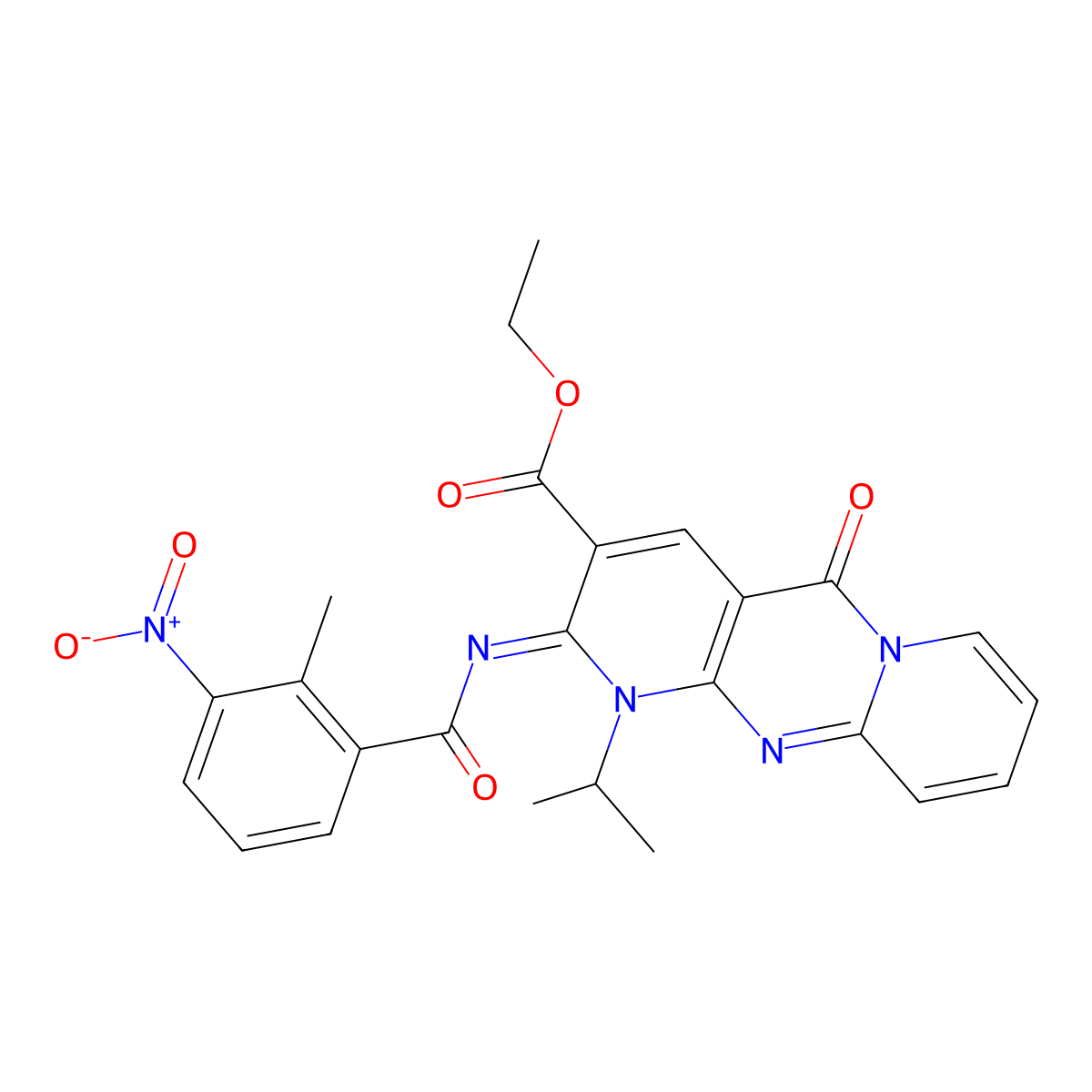 (Z)-ethyl 1-isopropyl-2-((2-methyl-3-nitrobenzoyl)imino)-5-oxo-2,5-dihydro-1H-dipyrido[1,2-a:2',3'-d]pyrimidine-3-carboxylate molecular structure, CAS 534567-11-8