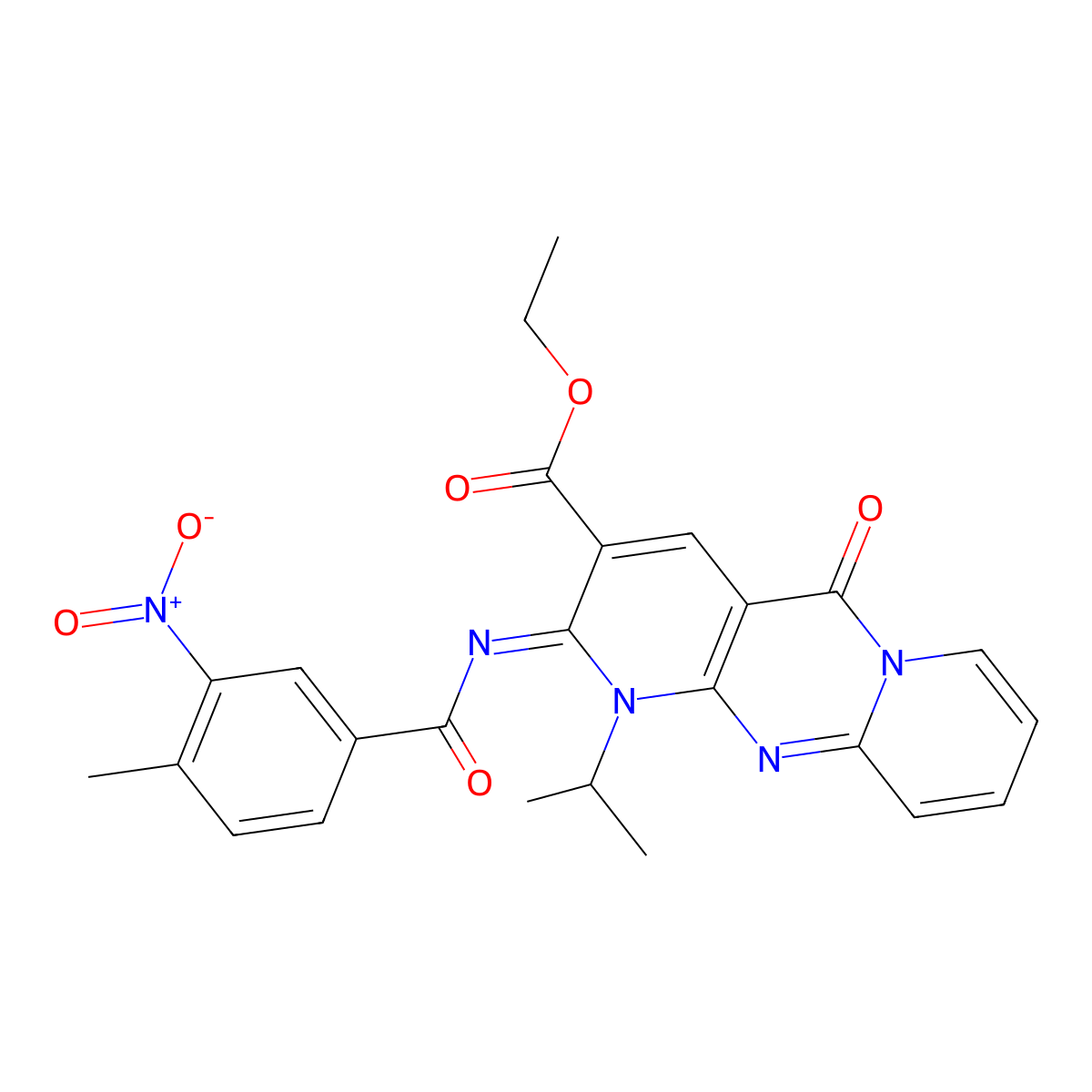 (Z)-ethyl 1-isopropyl-2-((4-methyl-3-nitrobenzoyl)imino)-5-oxo-2,5-dihydro-1H-dipyrido[1,2-a:2',3'-d]pyrimidine-3-carboxylate molecular structure, CAS 534567-12-9