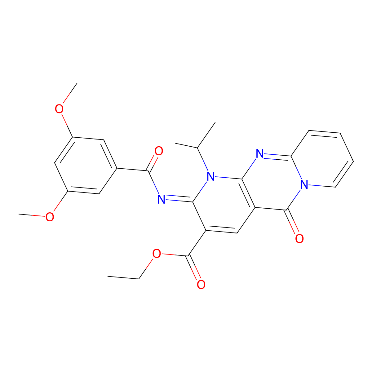 (Z)-ethyl 2-((3,5-dimethoxybenzoyl)imino)-1-isopropyl-5-oxo-2,5-dihydro-1H-dipyrido[1,2-a:2',3'-d]pyrimidine-3-carboxylate molecular structure, CAS 534567-13-0