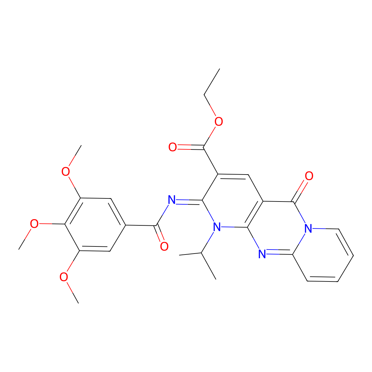 (Z)-ethyl 1-isopropyl-5-oxo-2-((3,4,5-trimethoxybenzoyl)imino)-2,5-dihydro-1H-dipyrido[1,2-a:2',3'-d]pyrimidine-3-carboxylate molecular structure, CAS 534567-16-3