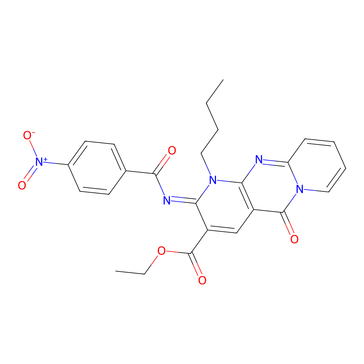 (Z)-ethyl 1-butyl-2-((4-nitrobenzoyl)imino)-5-oxo-2,5-dihydro-1H-dipyrido[1,2-a:2',3'-d]pyrimidine-3-carboxylate molecular structure, CAS 534567-52-7