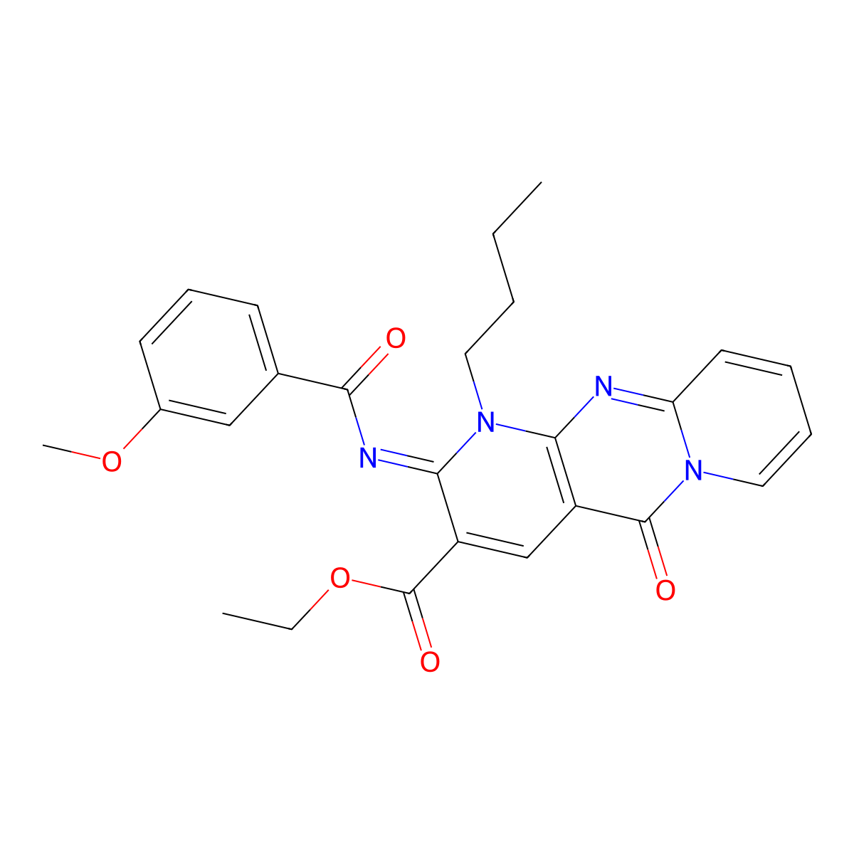 (Z)-ethyl 1-butyl-2-((3-methoxybenzoyl)imino)-5-oxo-2,5-dihydro-1H-dipyrido[1,2-a:2',3'-d]pyrimidine-3-carboxylate molecular structure, CAS 534567-58-3