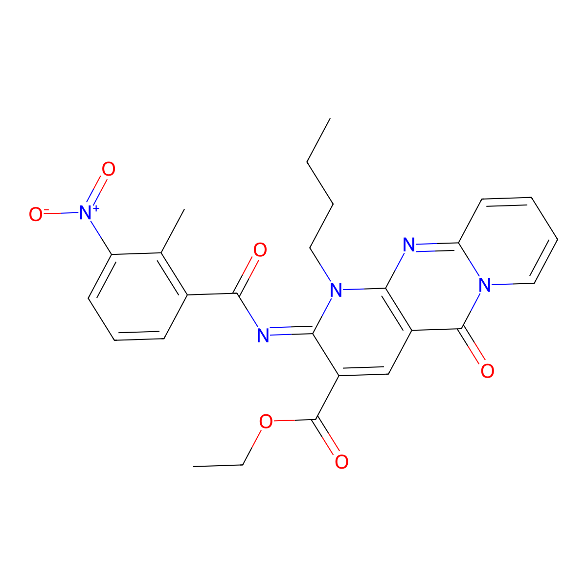 (Z)-ethyl 1-butyl-2-((2-methyl-3-nitrobenzoyl)imino)-5-oxo-2,5-dihydro-1H-dipyrido[1,2-a:2',3'-d]pyrimidine-3-carboxylate molecular structure, CAS 534567-80-1