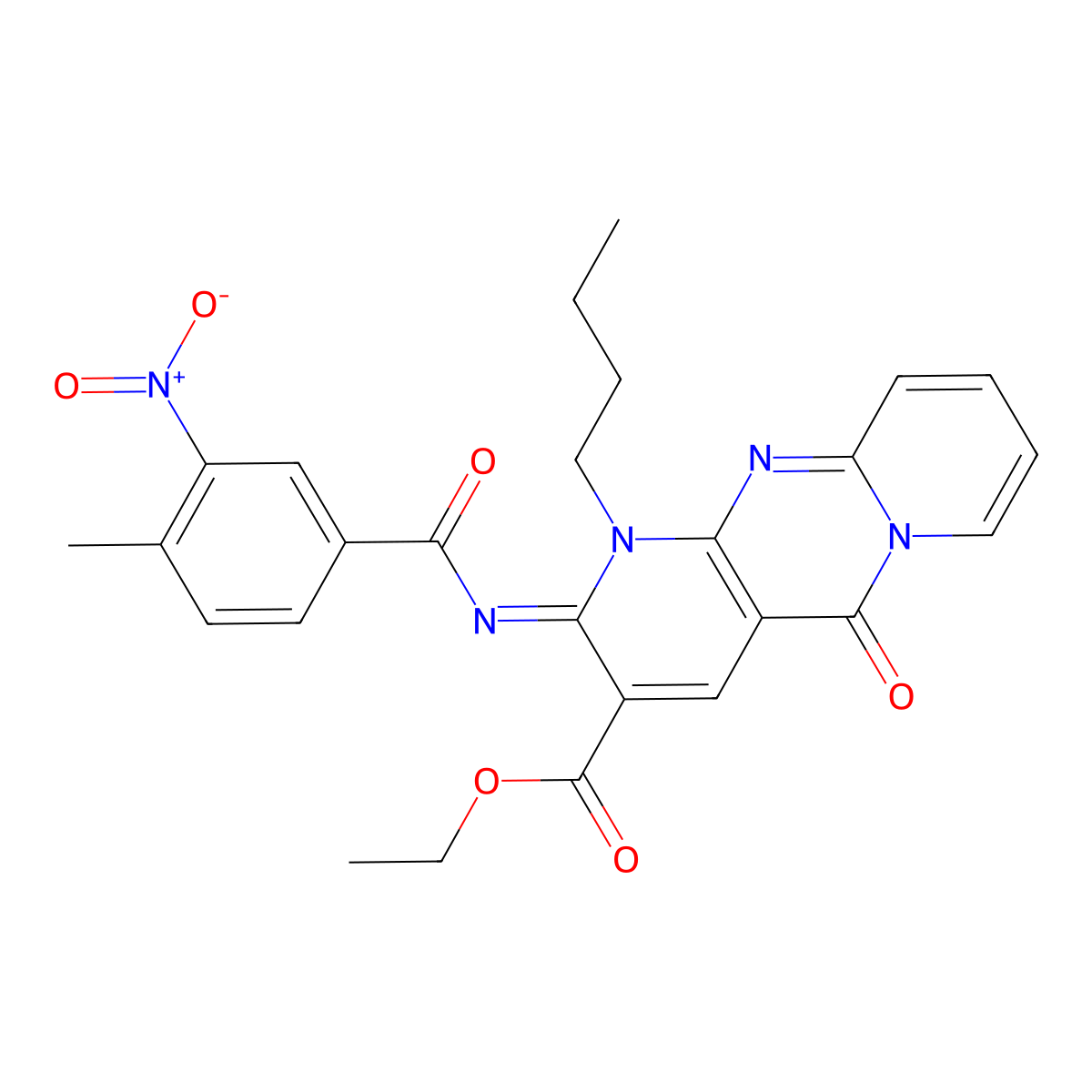 (Z)-ethyl 1-butyl-2-((4-methyl-3-nitrobenzoyl)imino)-5-oxo-2,5-dihydro-1H-dipyrido[1,2-a:2',3'-d]pyrimidine-3-carboxylate molecular structure, CAS 534567-81-2