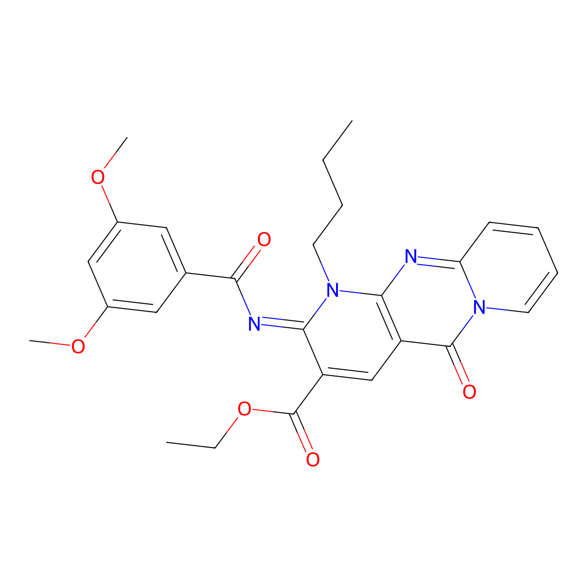 (Z)-ethyl 1-butyl-2-((3,5-dimethoxybenzoyl)imino)-5-oxo-2,5-dihydro-1H-dipyrido[1,2-a:2',3'-d]pyrimidine-3-carboxylate molecular structure, CAS 534576-76-6