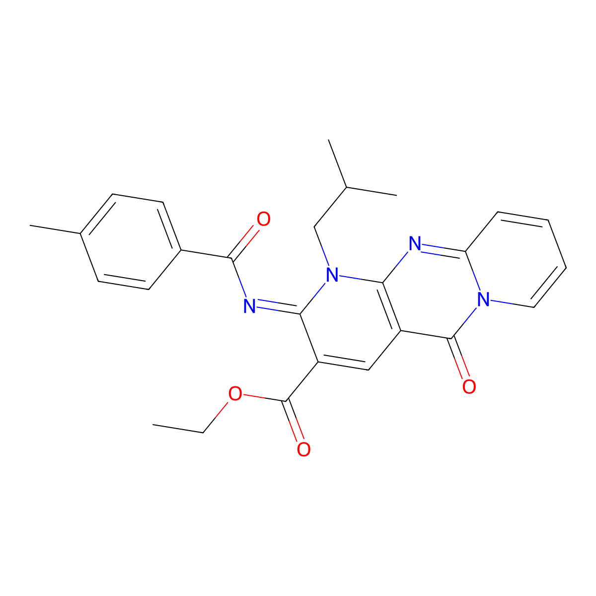 (Z)-ethyl 1-isobutyl-2-((4-methylbenzoyl)imino)-5-oxo-2,5-dihydro-1H-dipyrido[1,2-a:2',3'-d]pyrimidine-3-carboxylate molecular structure, CAS 534577-14-5