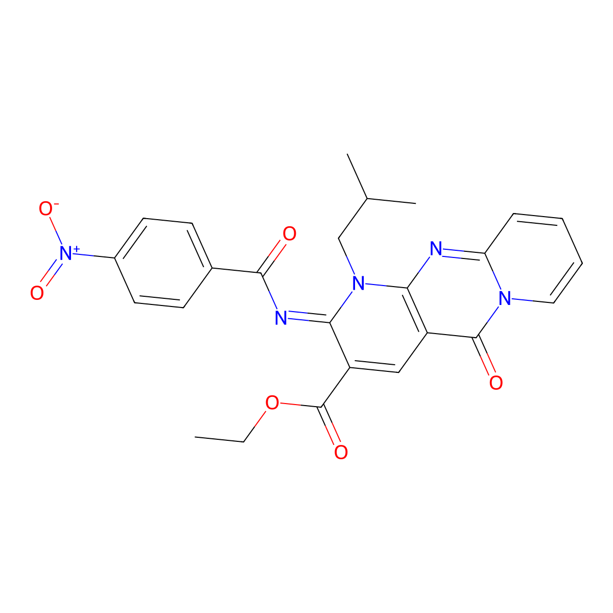 (Z)-ethyl 1-isobutyl-2-((4-nitrobenzoyl)imino)-5-oxo-2,5-dihydro-1H-dipyrido[1,2-a:2',3'-d]pyrimidine-3-carboxylate molecular structure, CAS 534577-16-7