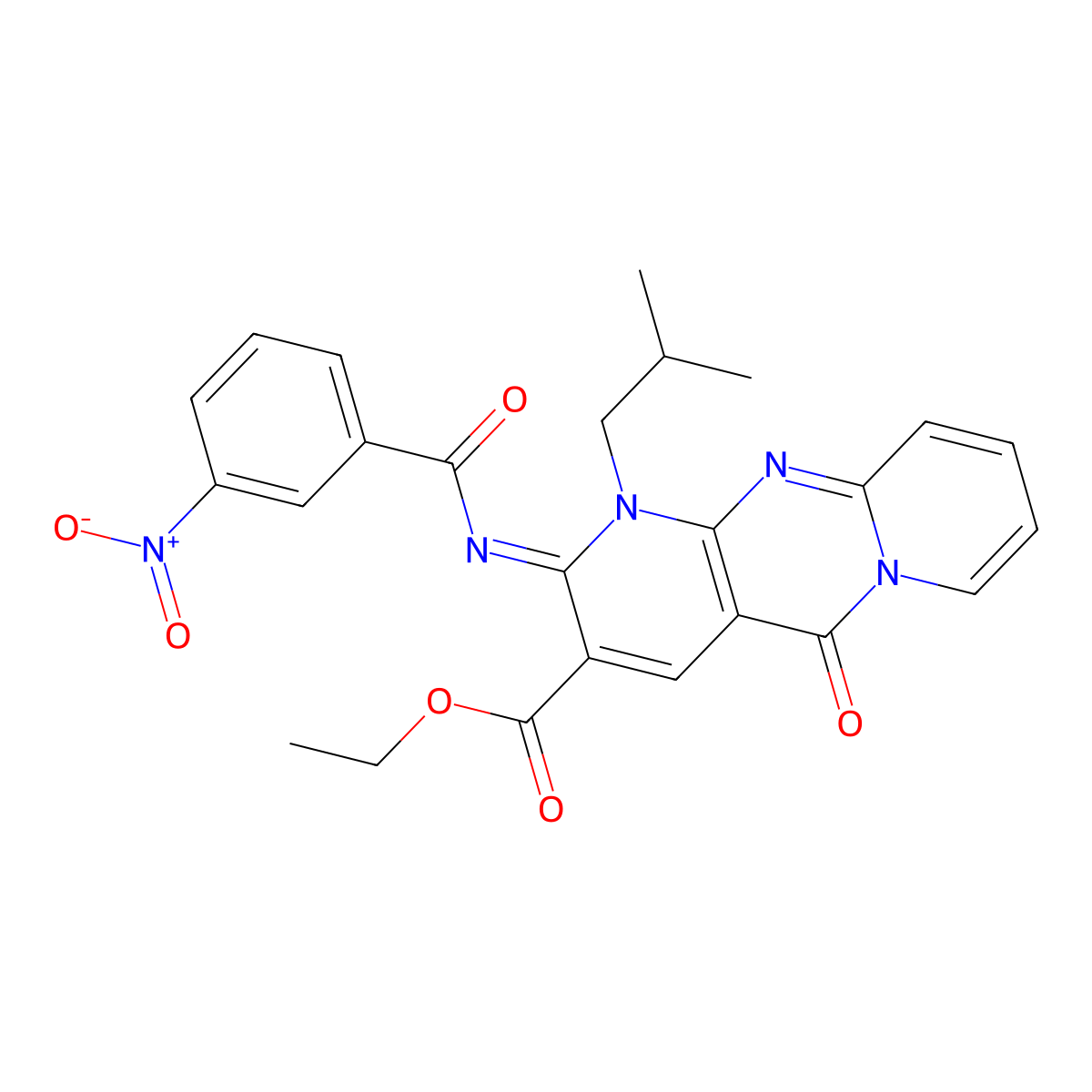 (Z)-ethyl 1-isobutyl-2-((3-nitrobenzoyl)imino)-5-oxo-2,5-dihydro-1H-dipyrido[1,2-a:2',3'-d]pyrimidine-3-carboxylate molecular structure, CAS 534577-17-8