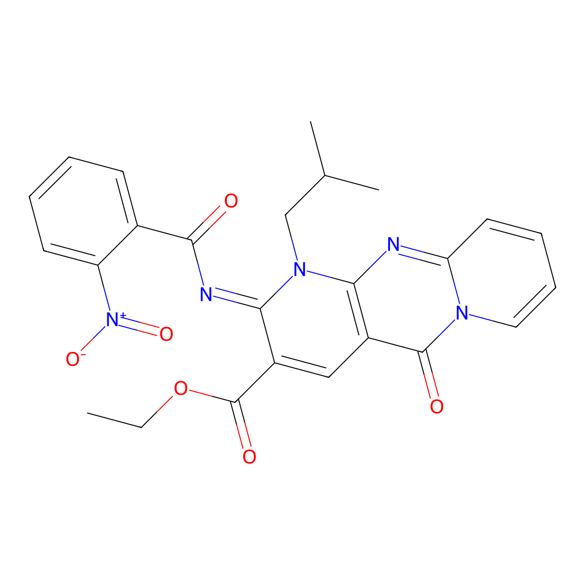 (Z)-ethyl 1-isobutyl-2-((2-nitrobenzoyl)imino)-5-oxo-2,5-dihydro-1H-dipyrido[1,2-a:2',3'-d]pyrimidine-3-carboxylate molecular structure, CAS 534577-18-9