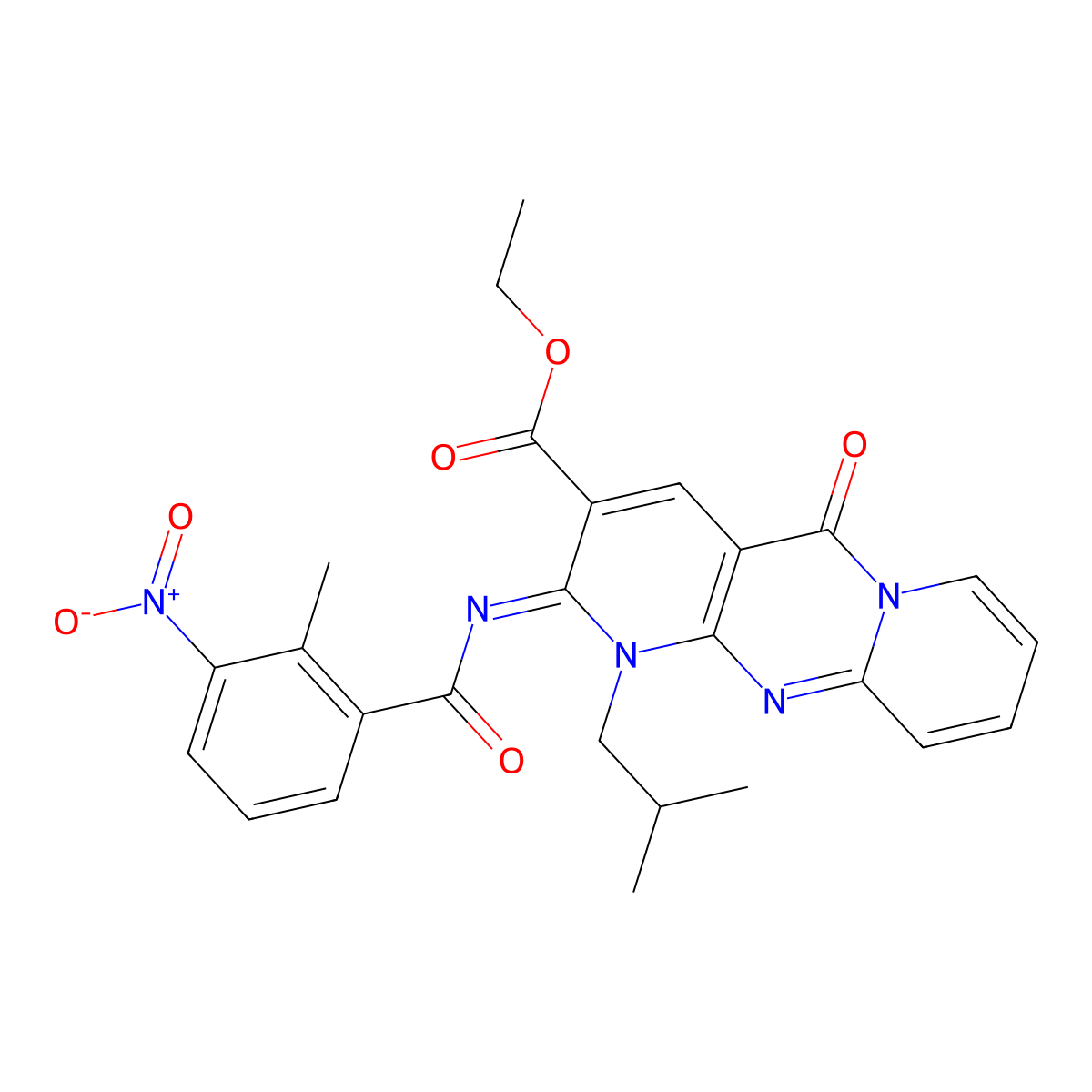 (Z)-ethyl 1-isobutyl-2-((2-methyl-3-nitrobenzoyl)imino)-5-oxo-2,5-dihydro-1H-dipyrido[1,2-a:2',3'-d]pyrimidine-3-carboxylate molecular structure, CAS 534577-45-2