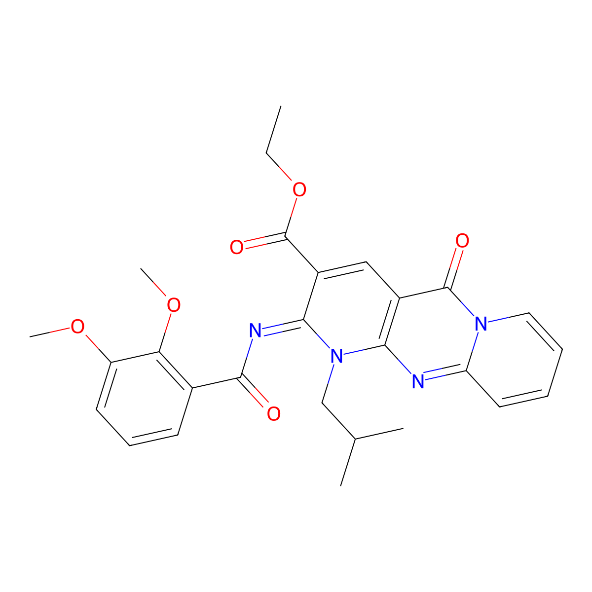(Z)-ethyl 2-((2,3-dimethoxybenzoyl)imino)-1-isobutyl-5-oxo-2,5-dihydro-1H-dipyrido[1,2-a:2',3'-d]pyrimidine-3-carboxylate molecular structure, CAS 534577-48-5