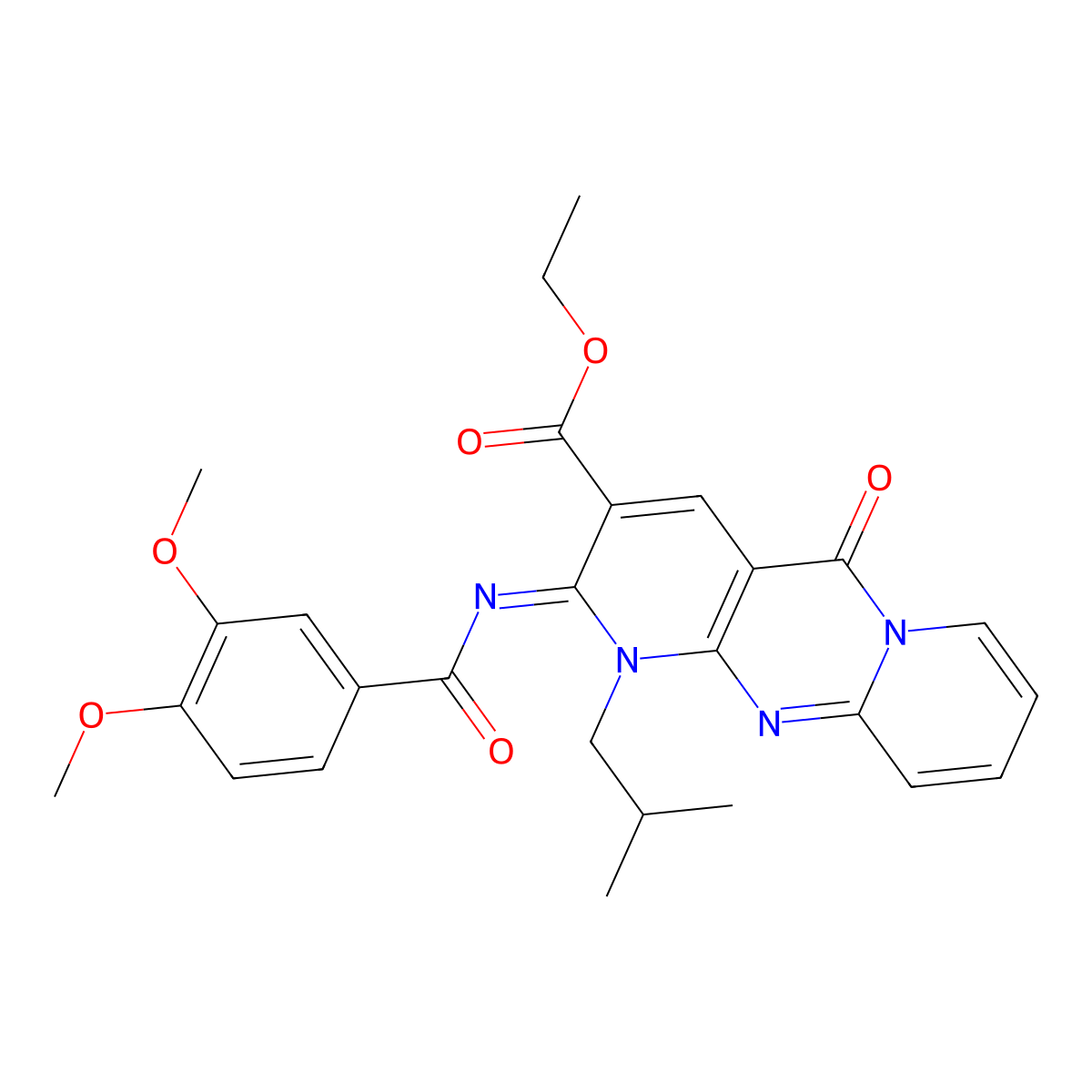 (Z)-ethyl 2-((3,4-dimethoxybenzoyl)imino)-1-isobutyl-5-oxo-2,5-dihydro-1H-dipyrido[1,2-a:2',3'-d]pyrimidine-3-carboxylate molecular structure, CAS 534577-50-9