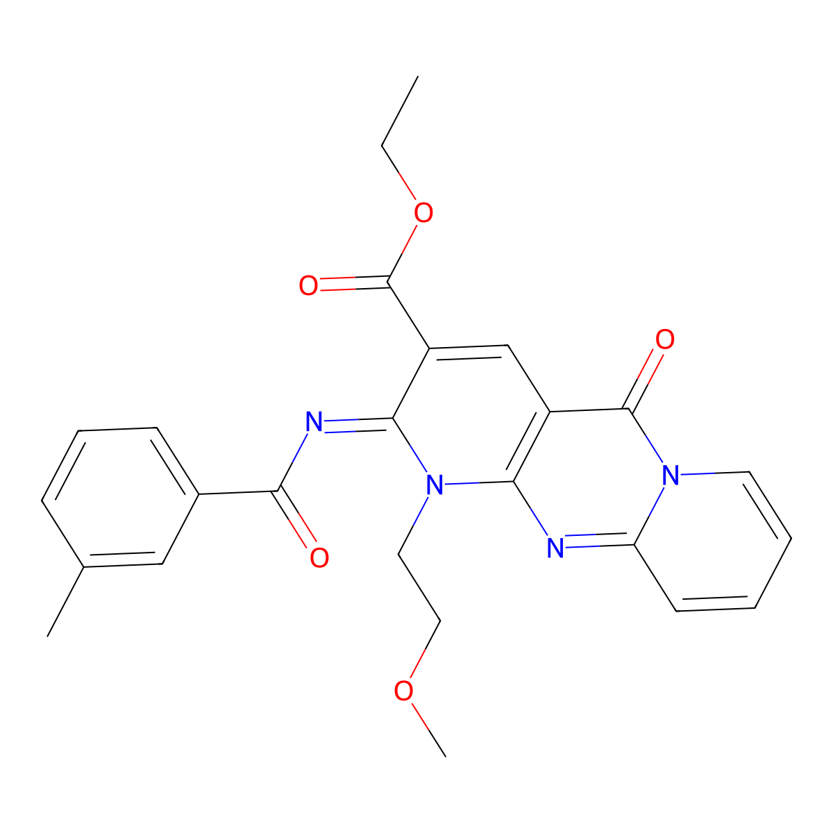 (Z)-ethyl 1-(2-methoxyethyl)-2-((3-methylbenzoyl)imino)-5-oxo-2,5-dihydro-1H-dipyrido[1,2-a:2',3'-d]pyrimidine-3-carboxylate molecular structure, CAS 534577-81-6