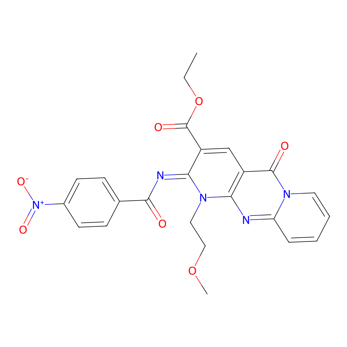 (Z)-ethyl 1-(2-methoxyethyl)-2-((4-nitrobenzoyl)imino)-5-oxo-2,5-dihydro-1H-dipyrido[1,2-a:2',3'-d]pyrimidine-3-carboxylate molecular structure, CAS 534577-82-7