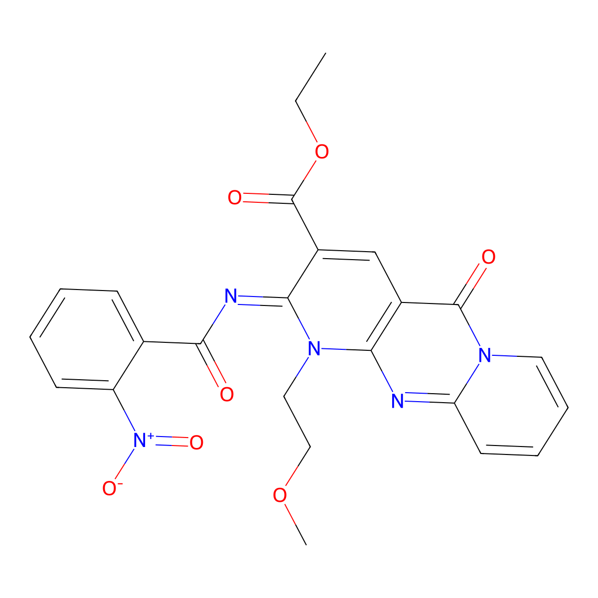 (Z)-ethyl 1-(2-methoxyethyl)-2-((2-nitrobenzoyl)imino)-5-oxo-2,5-dihydro-1H-dipyrido[1,2-a:2',3'-d]pyrimidine-3-carboxylate molecular structure, CAS 534577-84-9