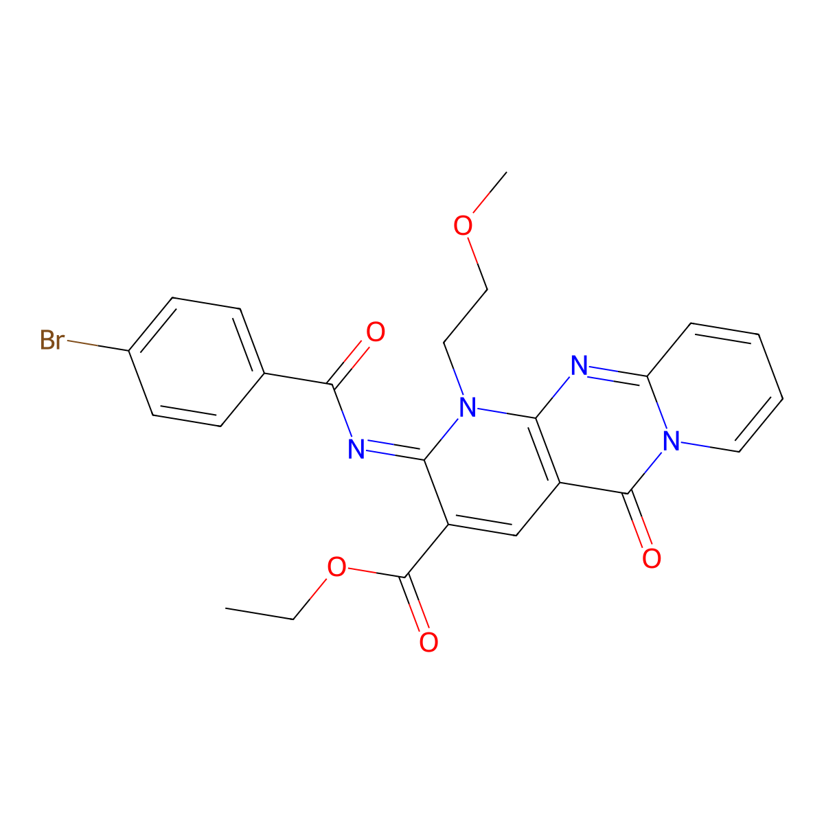 (Z)-ethyl 2-((4-bromobenzoyl)imino)-1-(2-methoxyethyl)-5-oxo-2,5-dihydro-1H-dipyrido[1,2-a:2',3'-d]pyrimidine-3-carboxylate molecular structure, CAS 534577-86-1