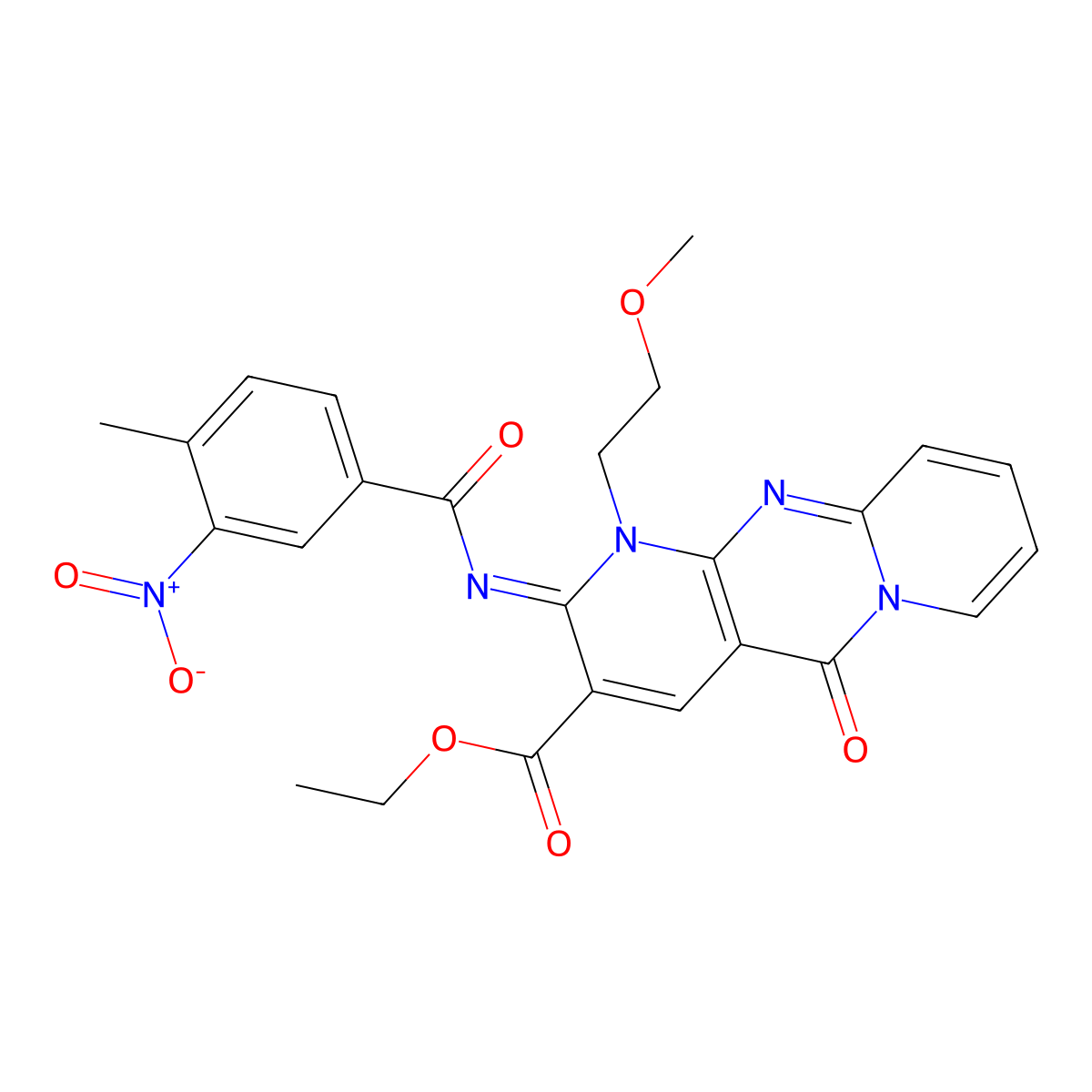(Z)-ethyl 1-(2-methoxyethyl)-2-((4-methyl-3-nitrobenzoyl)imino)-5-oxo-2,5-dihydro-1H-dipyrido[1,2-a:2',3'-d]pyrimidine-3-carboxylate molecular structure, CAS 534578-11-5