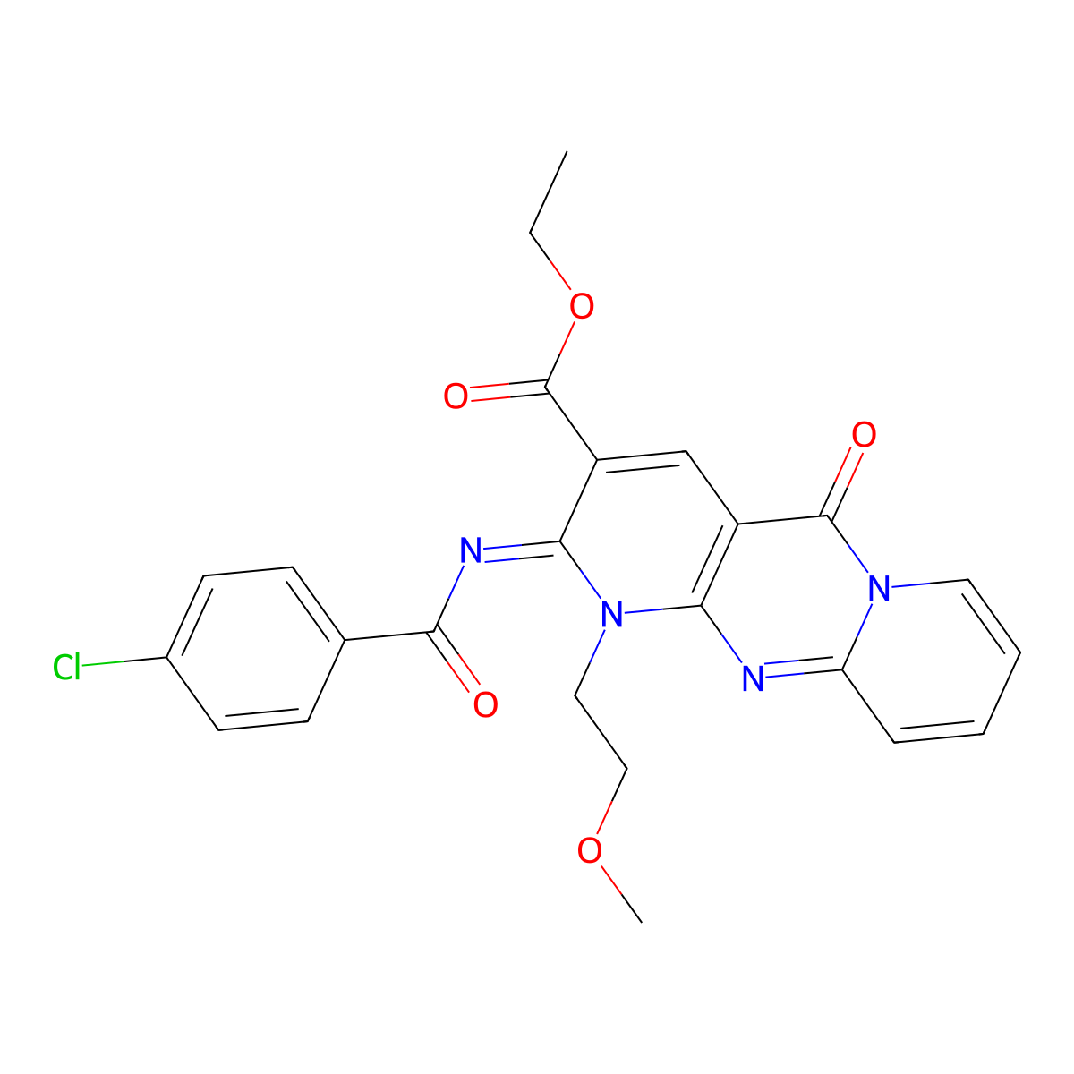 (Z)-ethyl 2-((4-chlorobenzoyl)imino)-1-(2-methoxyethyl)-5-oxo-2,5-dihydro-1H-dipyrido[1,2-a:2',3'-d]pyrimidine-3-carboxylate molecular structure, CAS 534578-25-1