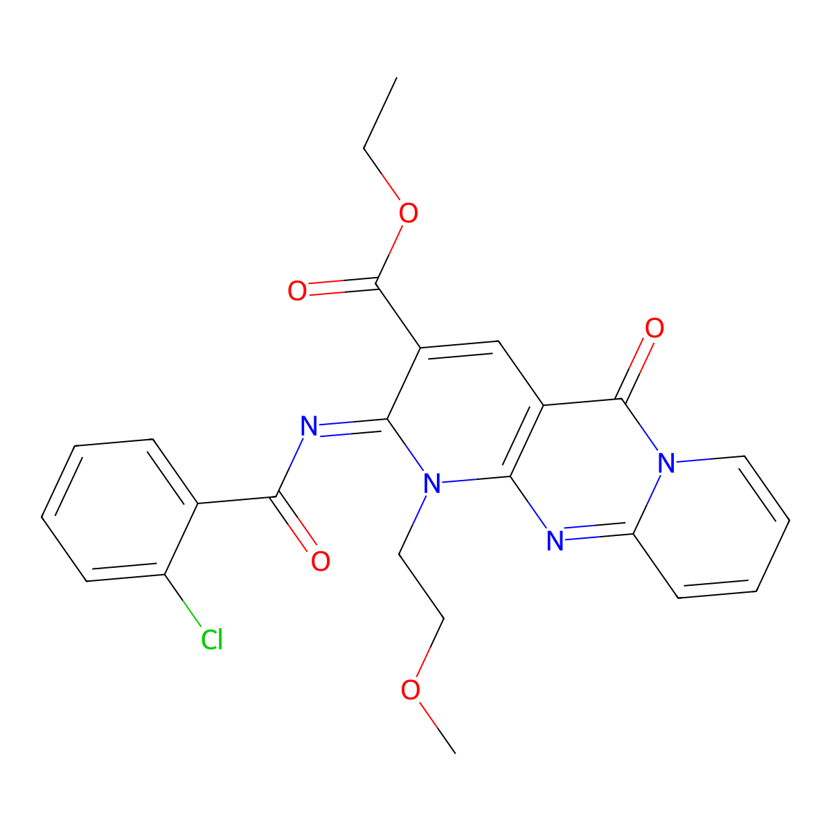 (Z)-ethyl 2-((2-chlorobenzoyl)imino)-1-(2-methoxyethyl)-5-oxo-2,5-dihydro-1H-dipyrido[1,2-a:2',3'-d]pyrimidine-3-carboxylate molecular structure, CAS 534578-26-2