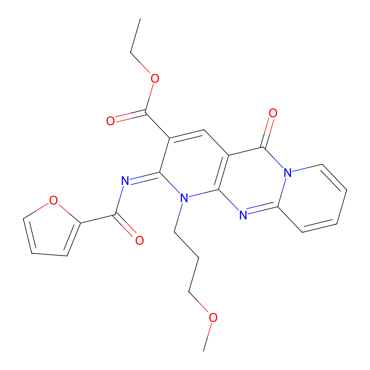 (Z)-ethyl 2-((furan-2-carbonyl)imino)-1-(3-methoxypropyl)-5-oxo-2,5-dihydro-1H-dipyrido[1,2-a:2',3'-d]pyrimidine-3-carboxylate molecular structure, CAS 534578-89-7