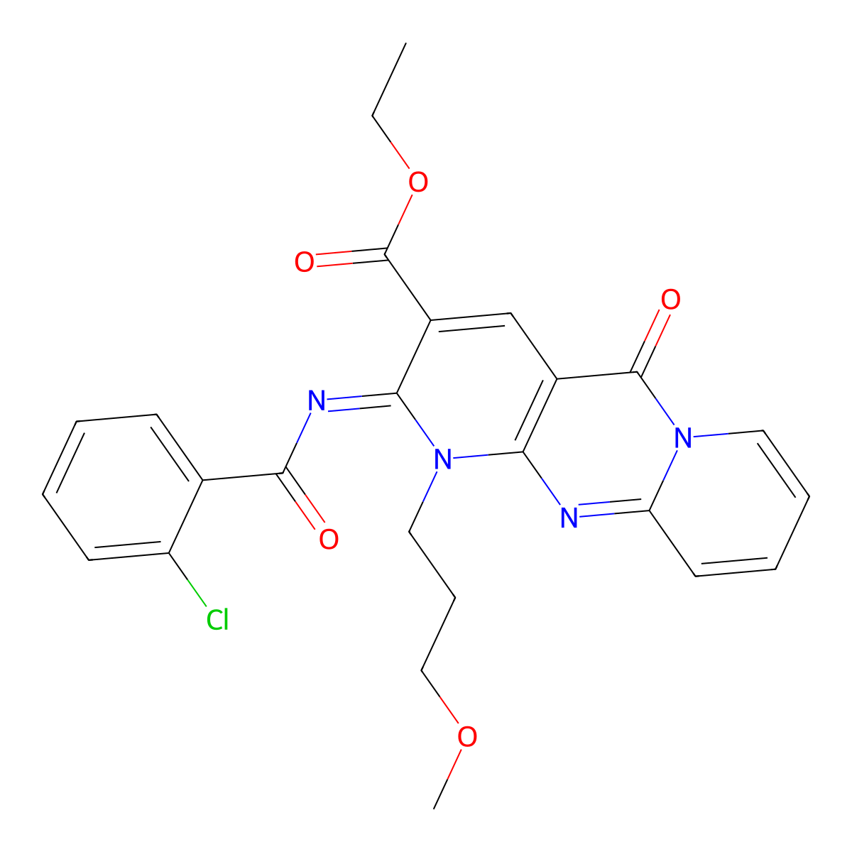 (Z)-ethyl 2-((2-chlorobenzoyl)imino)-1-(3-methoxypropyl)-5-oxo-2,5-dihydro-1H-dipyrido[1,2-a:2',3'-d]pyrimidine-3-carboxylate molecular structure, CAS 534578-92-2