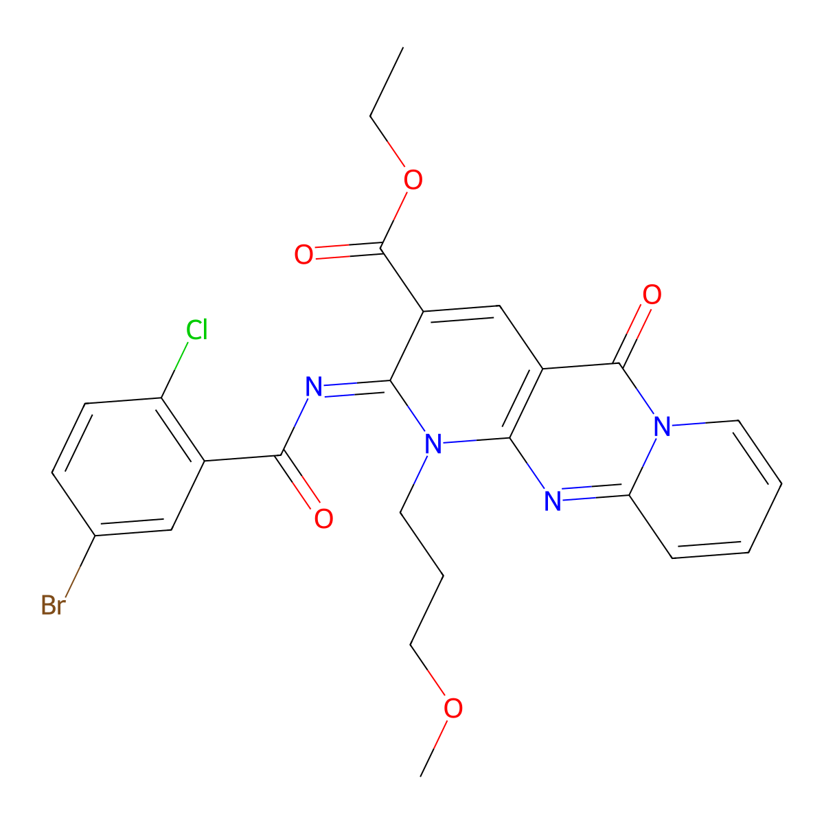 (Z)-ethyl 2-((5-bromo-2-chlorobenzoyl)imino)-1-(3-methoxypropyl)-5-oxo-2,5-dihydro-1H-dipyrido[1,2-a:2',3'-d]pyrimidine-3-carboxylate molecular structure, CAS 534578-97-7
