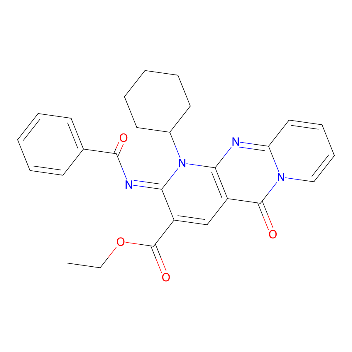 (Z)-ethyl 2-(benzoylimino)-1-cyclohexyl-5-oxo-2,5-dihydro-1H-dipyrido[1,2-a:2',3'-d]pyrimidine-3-carboxylate molecular structure, CAS 534579-15-2