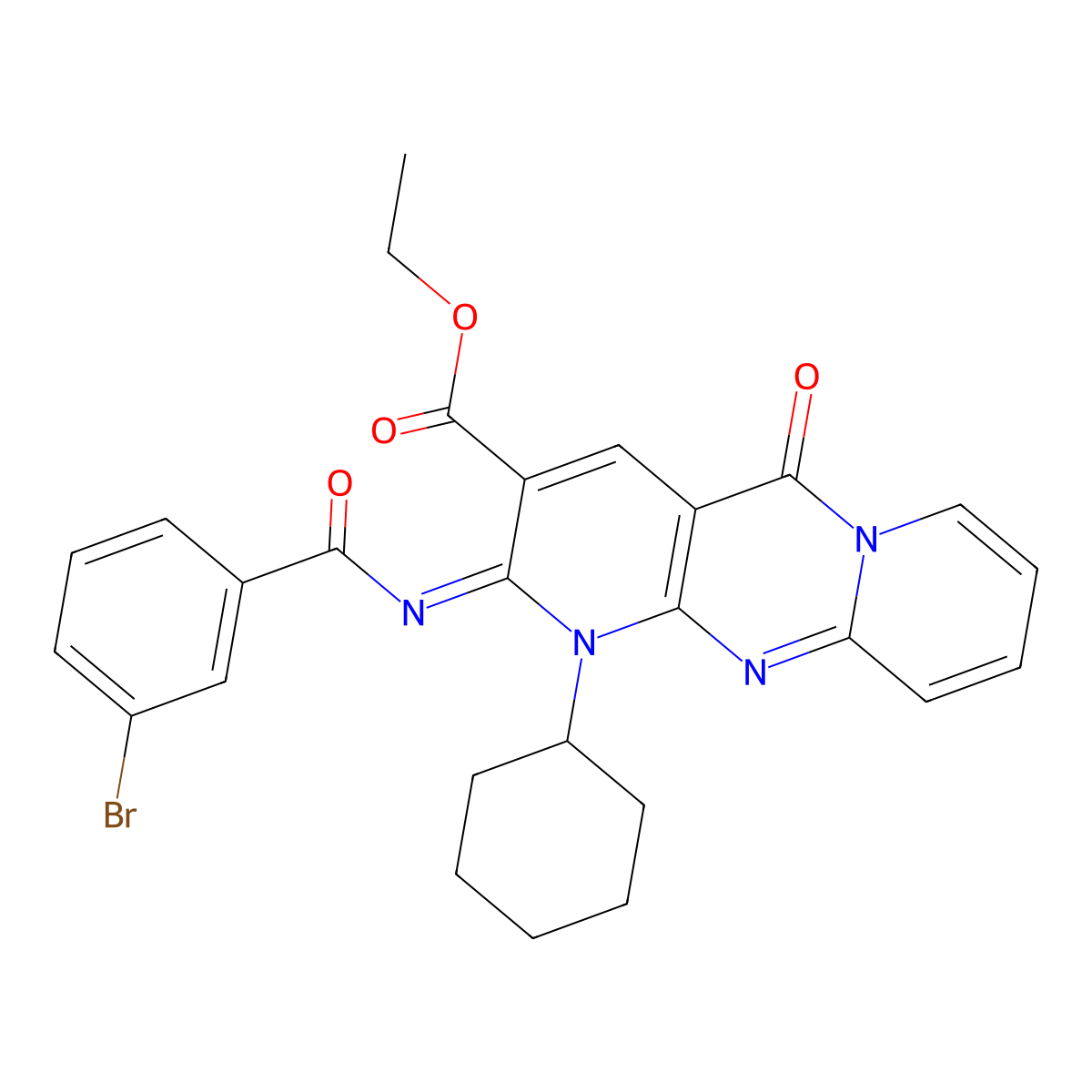 (Z)-ethyl 2-((3-bromobenzoyl)imino)-1-cyclohexyl-5-oxo-2,5-dihydro-1H-dipyrido[1,2-a:2',3'-d]pyrimidine-3-carboxylate molecular structure, CAS 534579-23-2