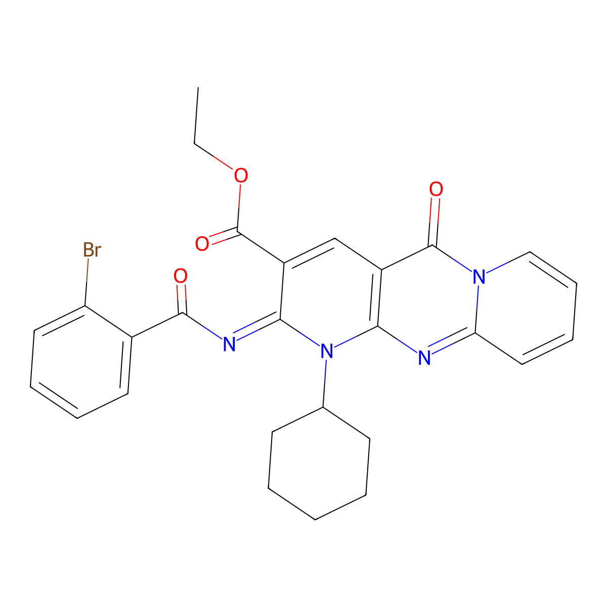 (Z)-ethyl 2-((2-bromobenzoyl)imino)-1-cyclohexyl-5-oxo-2,5-dihydro-1H-dipyrido[1,2-a:2',3'-d]pyrimidine-3-carboxylate molecular structure, CAS 534579-24-3