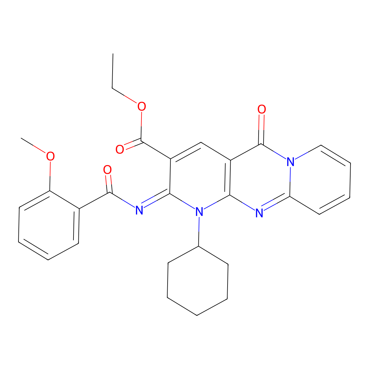 (Z)-ethyl 1-cyclohexyl-2-((2-methoxybenzoyl)imino)-5-oxo-2,5-dihydro-1H-dipyrido[1,2-a:2',3'-d]pyrimidine-3-carboxylate molecular structure, CAS 534579-27-6