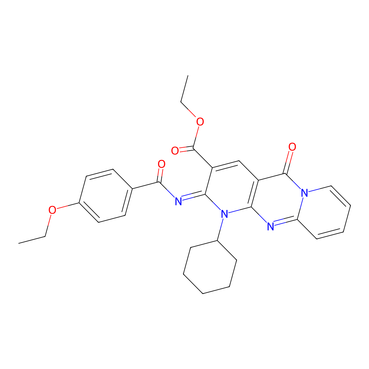 (Z)-ethyl 1-cyclohexyl-2-((4-ethoxybenzoyl)imino)-5-oxo-2,5-dihydro-1H-dipyrido[1,2-a:2',3'-d]pyrimidine-3-carboxylate molecular structure, CAS 534579-28-7