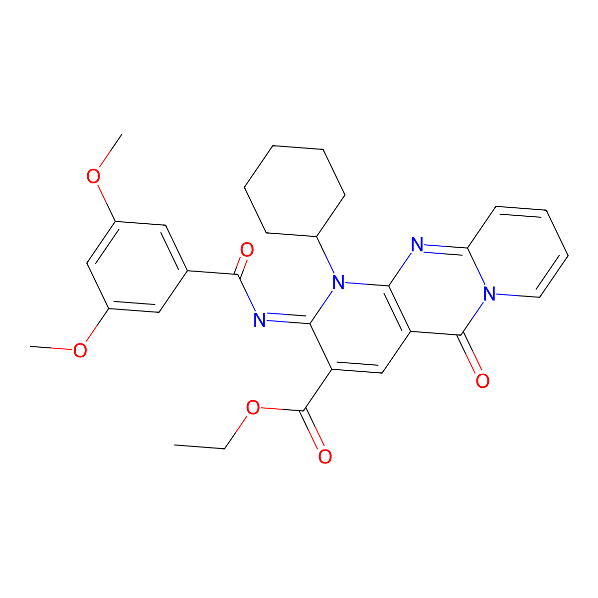 (Z)-ethyl 1-cyclohexyl-2-((3,5-dimethoxybenzoyl)imino)-5-oxo-2,5-dihydro-1H-dipyrido[1,2-a:2',3'-d]pyrimidine-3-carboxylate molecular structure, CAS 534579-49-2
