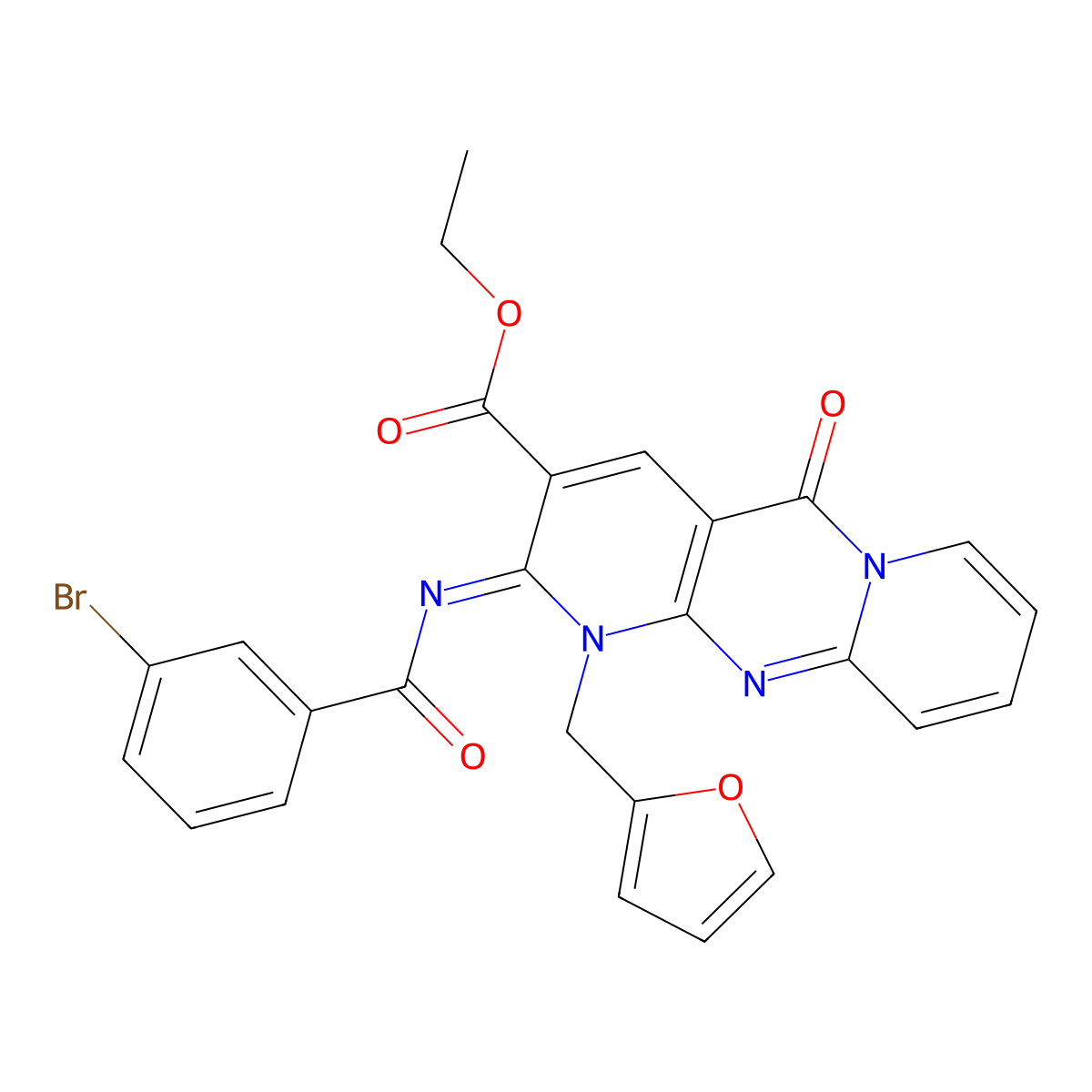 (Z)-ethyl 2-((3-bromobenzoyl)imino)-1-(furan-2-ylmethyl)-5-oxo-2,5-dihydro-1H-dipyrido[1,2-a:2',3'-d]pyrimidine-3-carboxylate molecular structure, CAS 534579-93-6