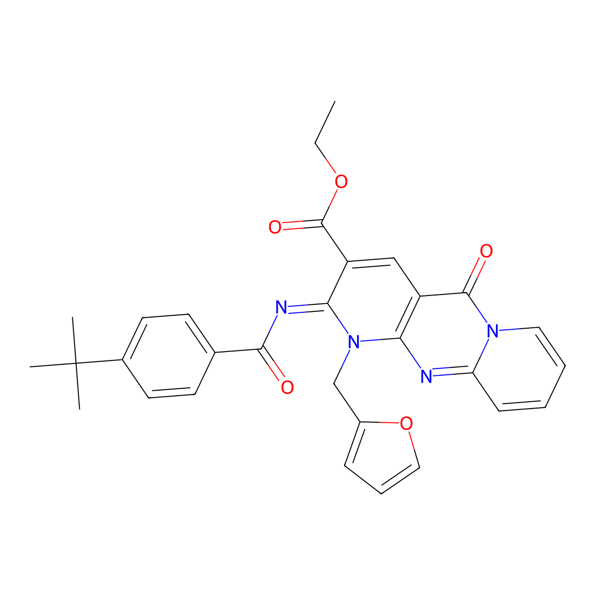 (Z)-ethyl 2-((4-(tert-butyl)benzoyl)imino)-1-(furan-2-ylmethyl)-5-oxo-2,5-dihydro-1H-dipyrido[1,2-a:2',3'-d]pyrimidine-3-carboxylate molecular structure, CAS 534579-98-1
