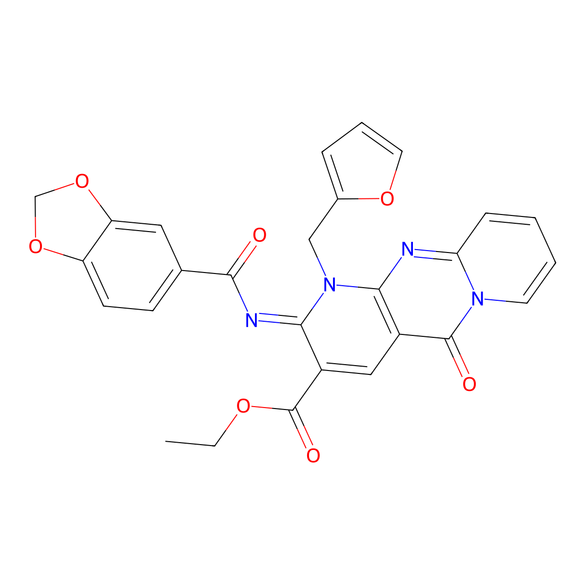 (Z)-ethyl 2-((benzo[d][1,3]dioxole-5-carbonyl)imino)-1-(furan-2-ylmethyl)-5-oxo-2,5-dihydro-1H-dipyrido[1,2-a:2',3'-d]pyrimidine-3-carboxylate molecular structure, CAS 534580-06-8