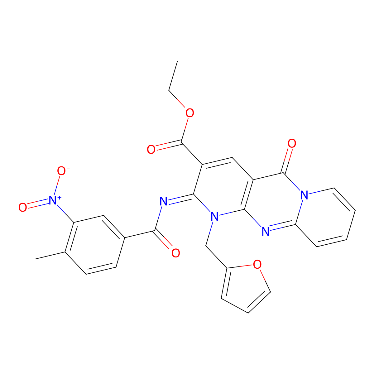 (Z)-ethyl 1-(furan-2-ylmethyl)-2-((4-methyl-3-nitrobenzoyl)imino)-5-oxo-2,5-dihydro-1H-dipyrido[1,2-a:2',3'-d]pyrimidine-3-carboxylate molecular structure, CAS 534580-17-1