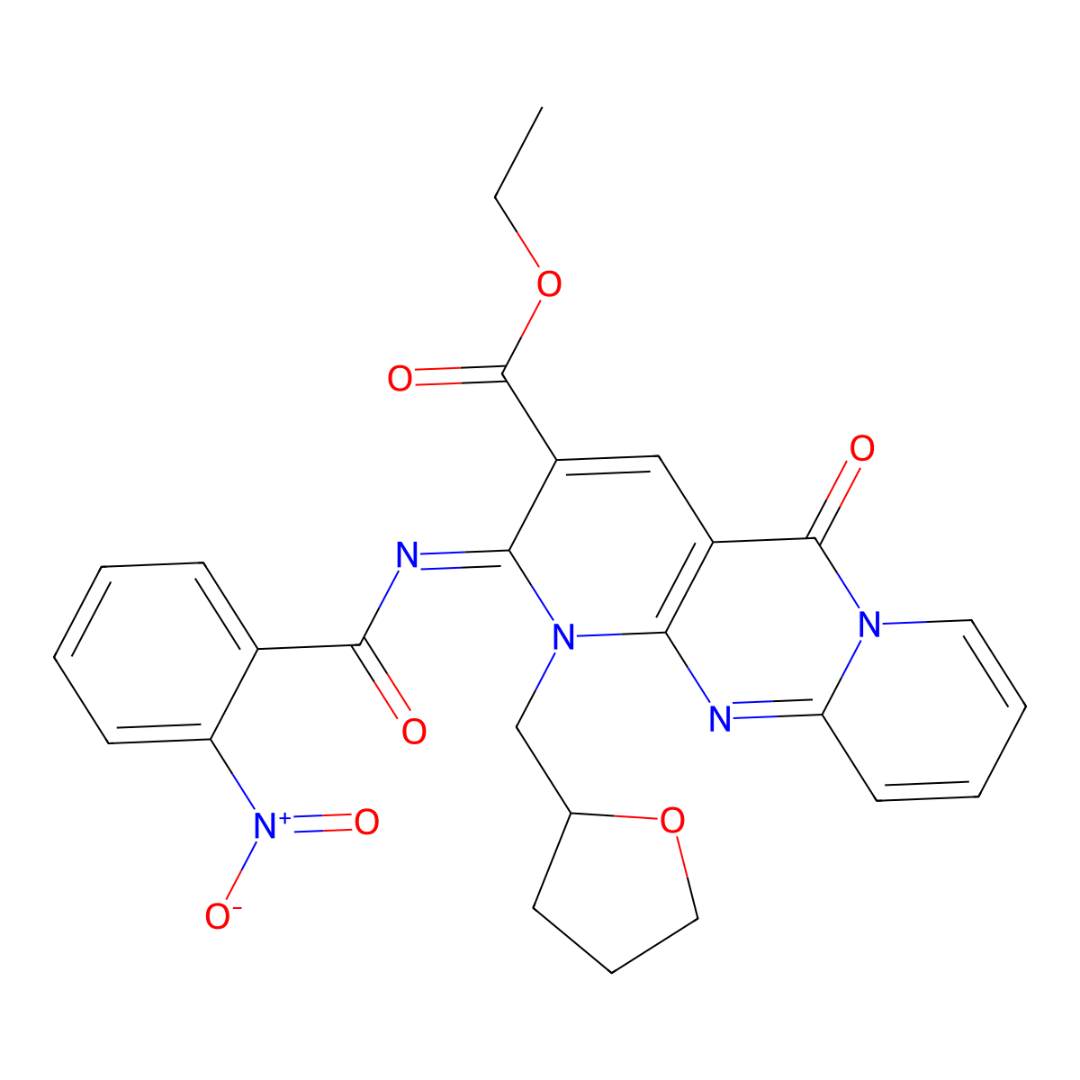 (Z)-ethyl 2-((2-nitrobenzoyl)imino)-5-oxo-1-((tetrahydrofuran-2-yl)methyl)-2,5-dihydro-1H-dipyrido[1,2-a:2',3'-d]pyrimidine-3-carboxylate molecular structure, CAS 534580-56-8