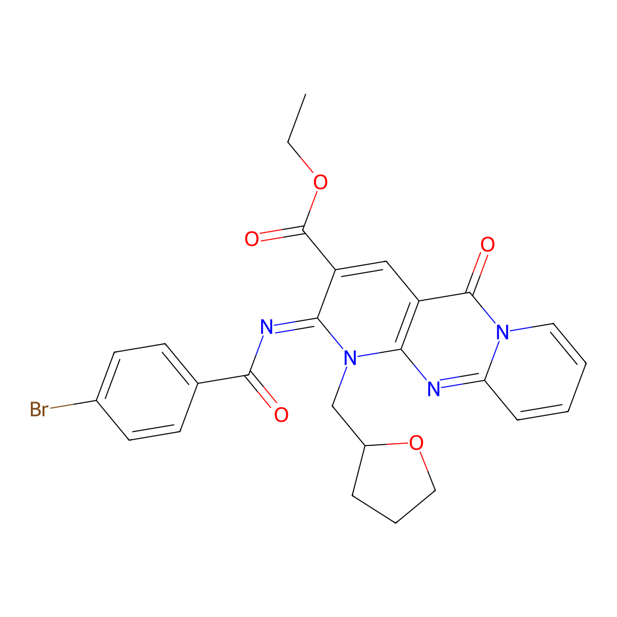 (Z)-ethyl 2-((4-bromobenzoyl)imino)-5-oxo-1-((tetrahydrofuran-2-yl)methyl)-2,5-dihydro-1H-dipyrido[1,2-a:2',3'-d]pyrimidine-3-carboxylate molecular structure, CAS 534580-58-0
