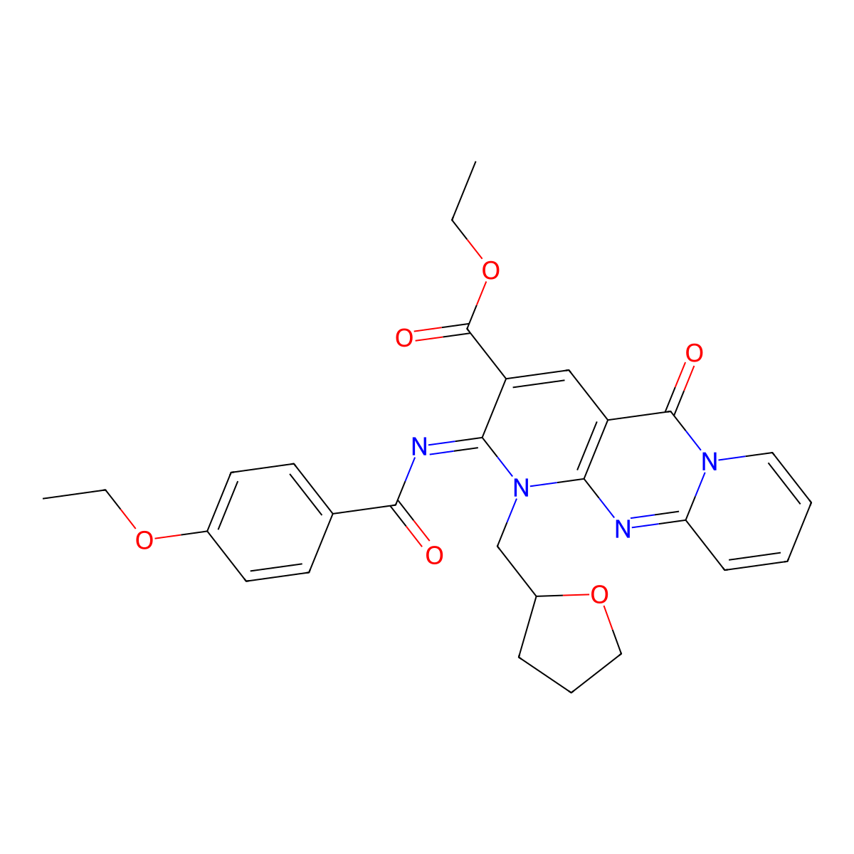 (Z)-ethyl 2-((4-ethoxybenzoyl)imino)-5-oxo-1-((tetrahydrofuran-2-yl)methyl)-2,5-dihydro-1H-dipyrido[1,2-a:2',3'-d]pyrimidine-3-carboxylate molecular structure, CAS 534580-63-7