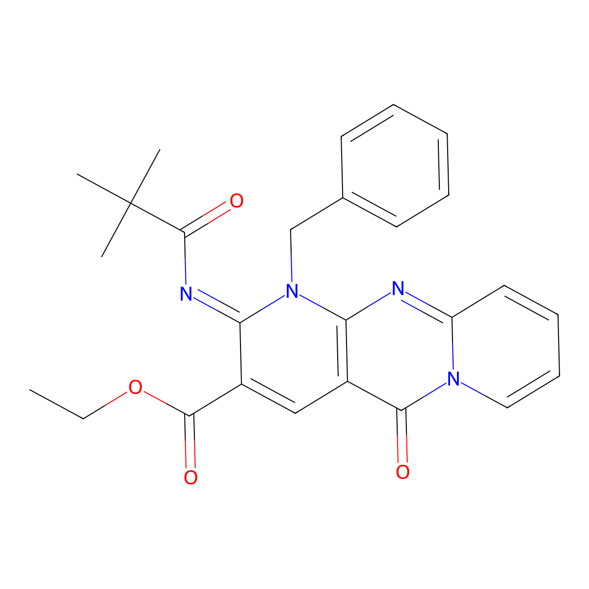 (Z)-ethyl 1-benzyl-5-oxo-2-(pivaloylimino)-2,5-dihydro-1H-dipyrido[1,2-a:2',3'-d]pyrimidine-3-carboxylate molecular structure, CAS 534581-14-1