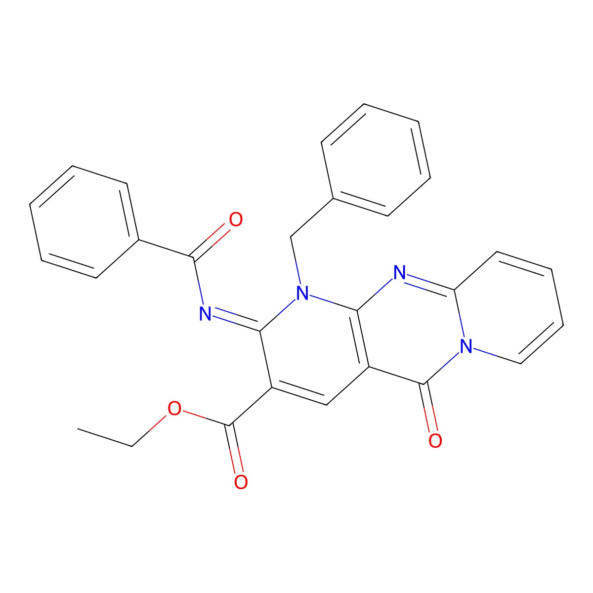 (Z)-ethyl 2-(benzoylimino)-1-benzyl-5-oxo-2,5-dihydro-1H-dipyrido[1,2-a:2',3'-d]pyrimidine-3-carboxylate molecular structure, CAS 534581-21-0