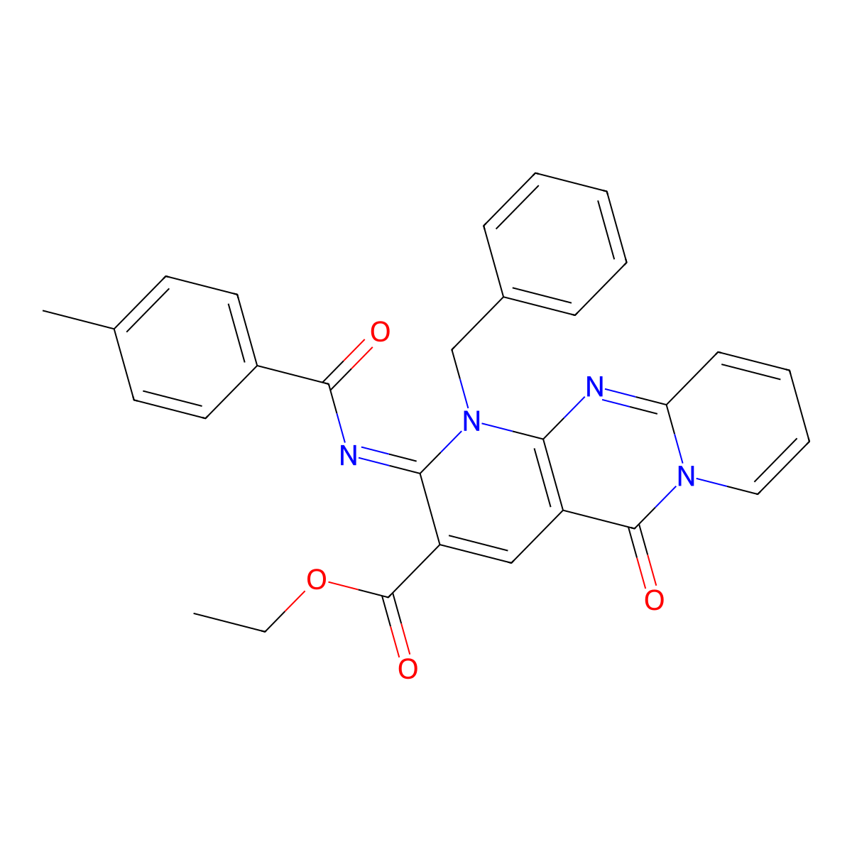 (Z)-ethyl 1-benzyl-2-((4-methylbenzoyl)imino)-5-oxo-2,5-dihydro-1H-dipyrido[1,2-a:2',3'-d]pyrimidine-3-carboxylate molecular structure, CAS 534581-22-1