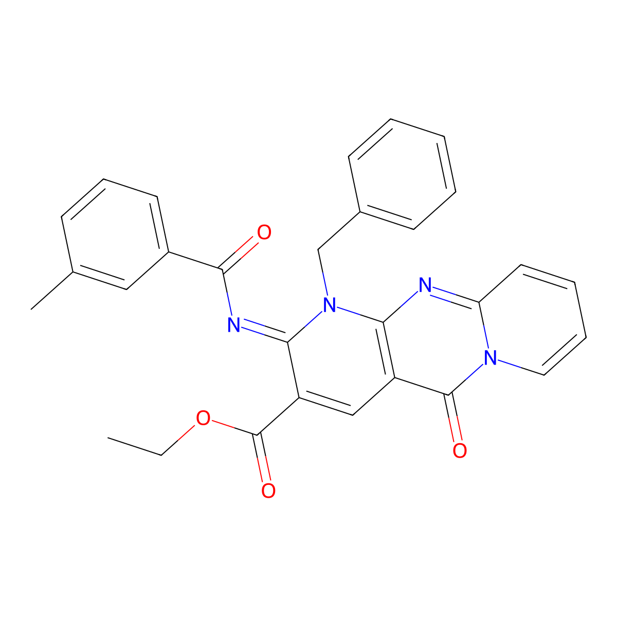 (Z)-ethyl 1-benzyl-2-((3-methylbenzoyl)imino)-5-oxo-2,5-dihydro-1H-dipyrido[1,2-a:2',3'-d]pyrimidine-3-carboxylate molecular structure, CAS 534581-23-2