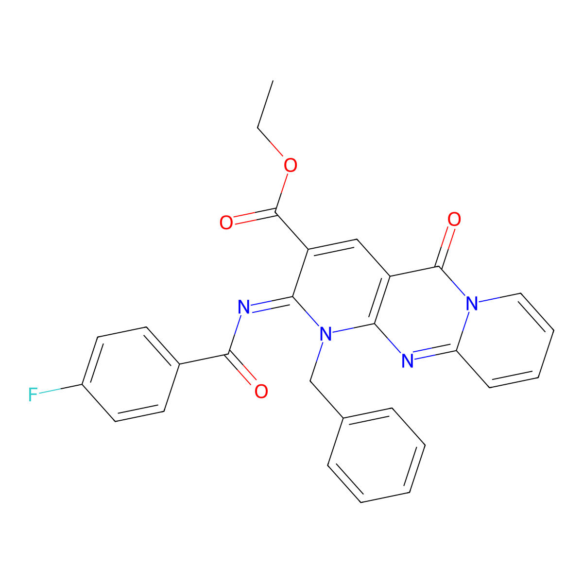 (Z)-ethyl 1-benzyl-2-((4-fluorobenzoyl)imino)-5-oxo-2,5-dihydro-1H-dipyrido[1,2-a:2',3'-d]pyrimidine-3-carboxylate molecular structure, CAS 534581-28-7